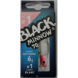 ESCA ARTIFICIALE IN GOMMA FIIISH BLACK MINNOW 70 COMBO OFF SHORE 6GR COL. BLANC TP ROUGE 