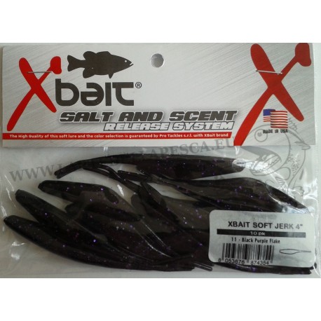 ESCA ARTIFICIALE SOFT BAIT X-BAIT SOFT JERK 4" COL. GLOW SILVER - BLACK PURPLE FLAKE